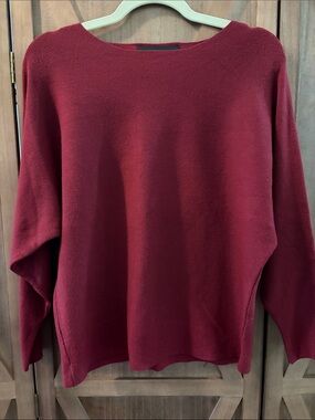 CHERIE BLISS Burgundy Ribbed Knit Batwing Sleeve Boatneck Sweater Oversized